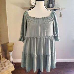 Newbury Kustom Sage Green Tiered Mini Dress/Babydoll Top